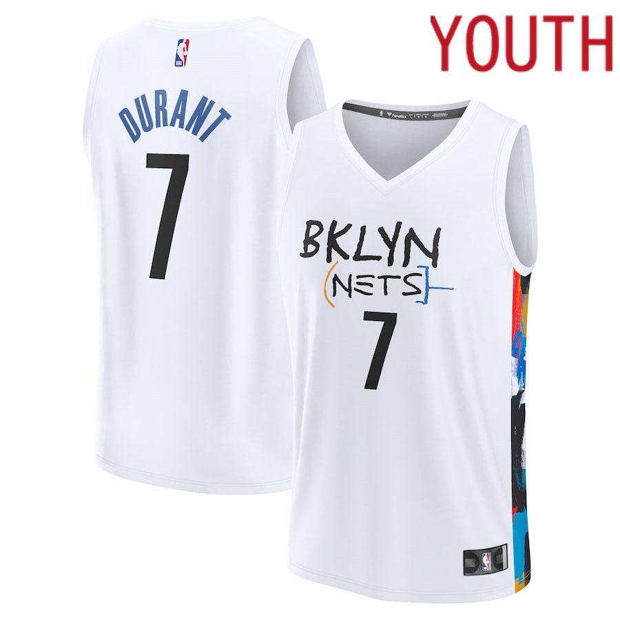 Youth Brooklyn Nets 7 Kevin Durant Fanatics Branded Silver City Edition 2022-23 Fastbreak NBA Jersey
